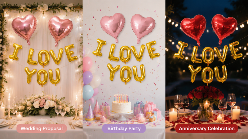 Custom gold I love you letter balloon decoration set with heart balloons for wedding and party events