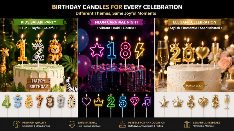 Gold number birthday candles with crown design on sticks arranged for celebration cake decoration isolated on white background