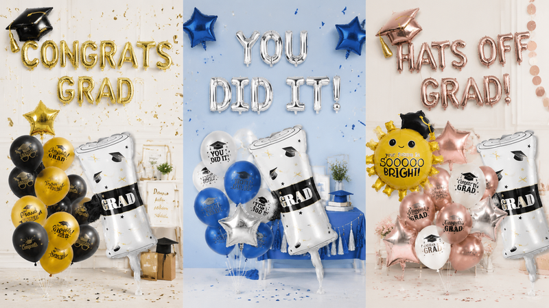 Custom Graduation Balloon Set with Gold Letter Balloons, Latex Balloons and Party Decorations
