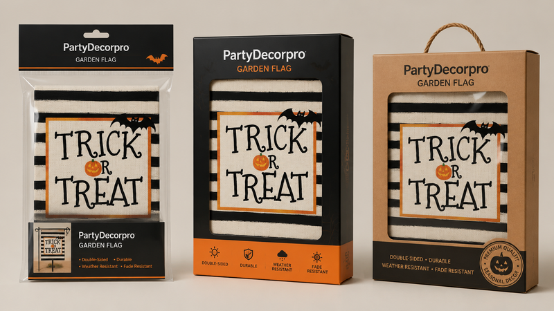 Halloween garden flag packaging polybag window box kraft box wholesale custom packaging