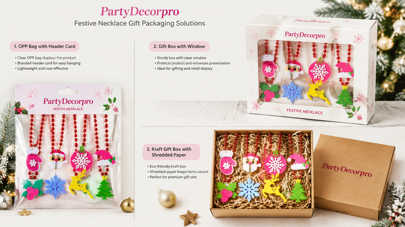 Christmas necklace packaging options OPP bag gift box kraft box jewelry presentation