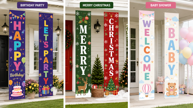 Customizable holiday and party banners, durable and versatile for wholesale
