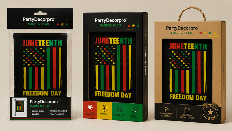 Juneteenth garden flag packaging polybag window box kraft box wholesale custom options