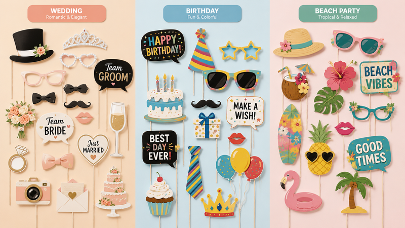 Custom packaging solutions for Juneteenth photo booth props featuring header card bags, retail color boxes, and clear display packaging options