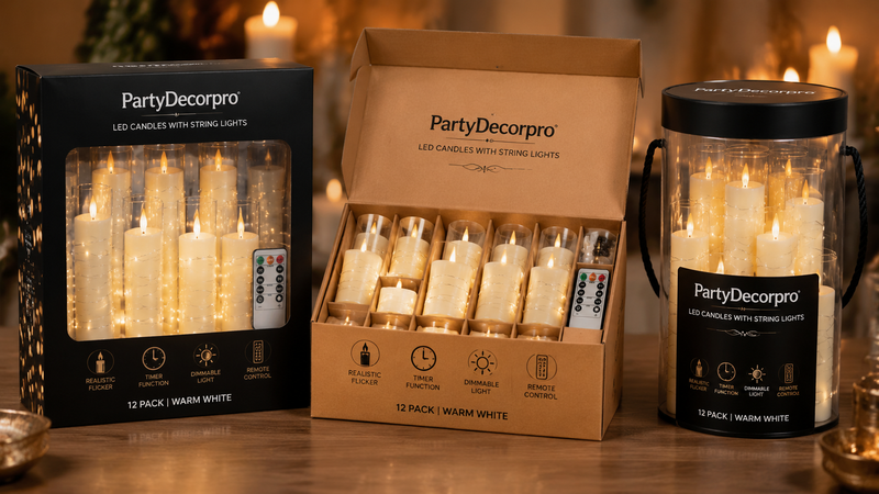 LED candle packaging display in black gift box kraft box and cylindrical tube wholesale set
