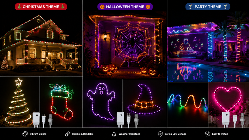Patriotic style LED mesh string lights with red white and blue pattern for outdoor party decoration