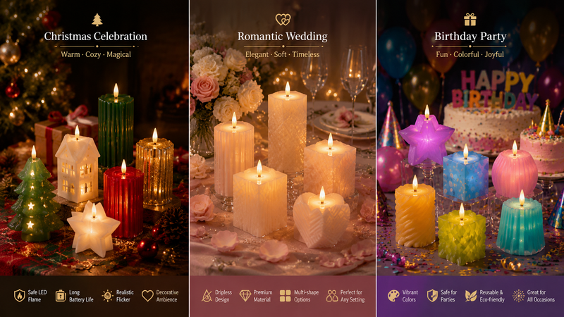Elegant LED wedding pillar candles with flickering flame effect for romantic table decoration and event lighting wholesale