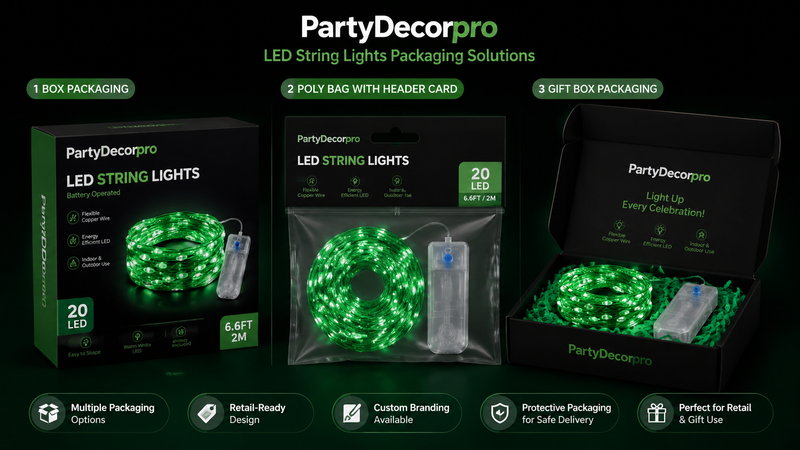 LED string lights packaging solutions including box bag and gift box for wholesale B2B customization
