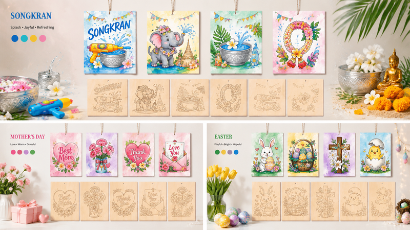 Mardi Gras themed DIY wooden painting kit hanging ornaments laser cut craft set for wholesale party decoration