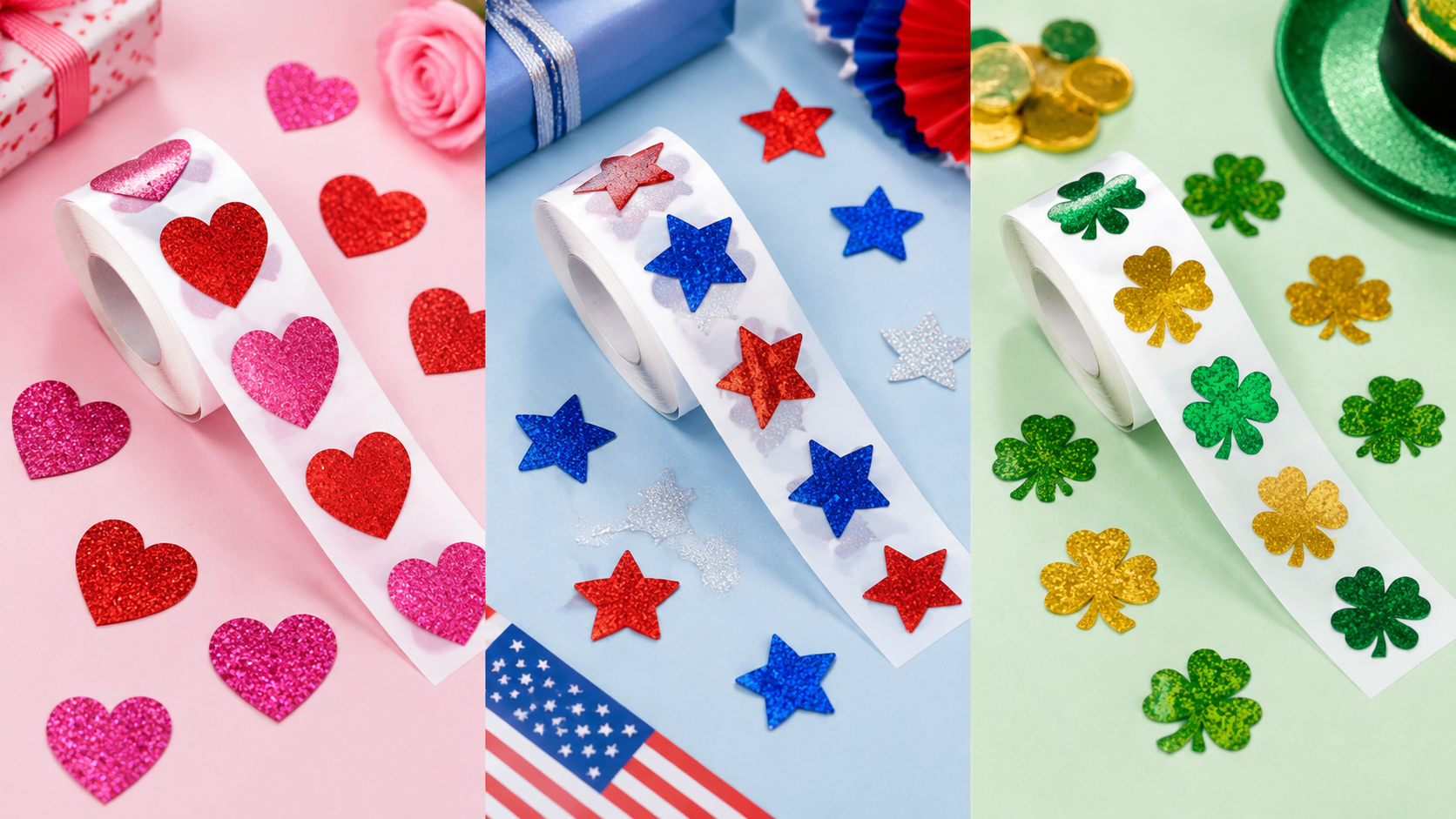 Mardi Gras themed glitter fleur-de-lis adhesive sticker tape roll in purple green gold for B2B party decoration wholesale