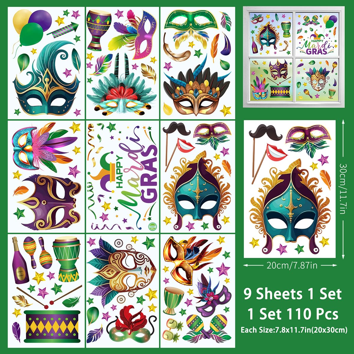 Mardi Gras Window Clings