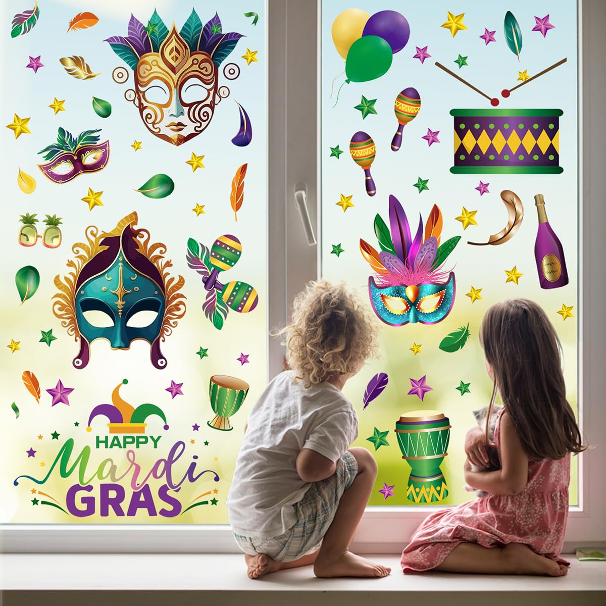 Mardi Gras Window Clings