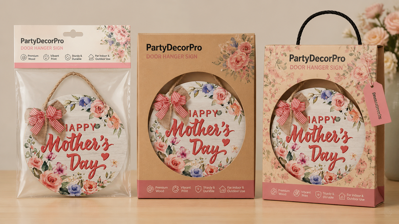 Mother’s Day round wooden floral door hanger packaging options OPP kraft box gift box wholesale display