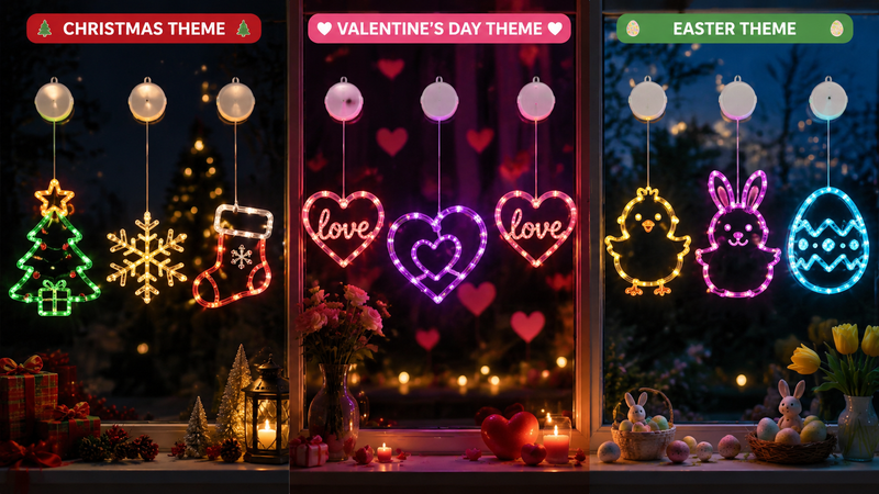 Multi-theme LED window decoration lights for Halloween Christmas and Easter party display