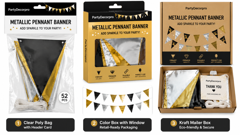 Multicolor metallic triangle flag banner set for wholesale party decorations