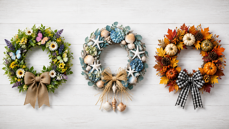 Spring decorative wreath with pastel eggs and green foliage floral circle design for seasonal home and retail decor