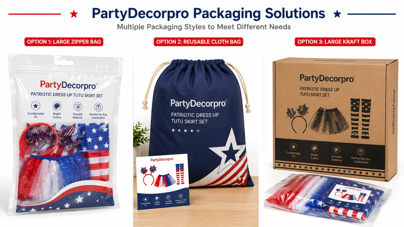 Custom Packaging Solutions for Patriotic Dress Up Costume Set with Zipper Bag Drawstring Bag and Kraft Box