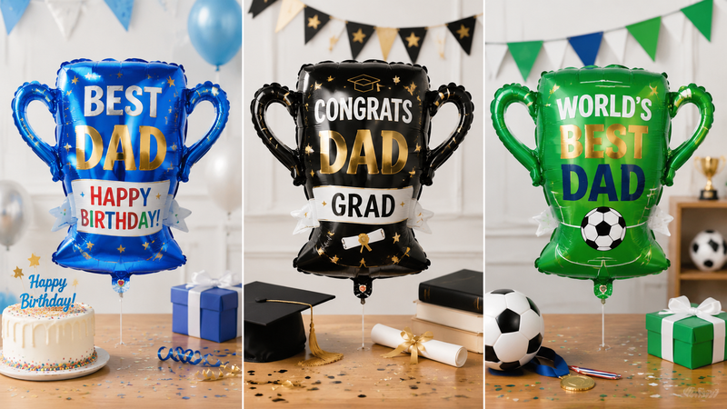 Custom trophy foil balloons for birthday, graduation, and sports celebration themes