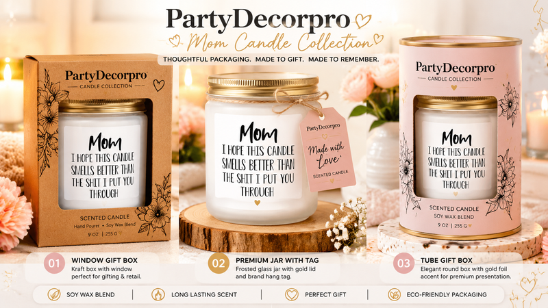 Candle jar packaging concepts including window box, frosted jar with tag, and cylindrical gift box for wholesale customization