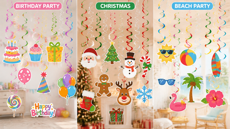 Spiral hanging pet party decorations with cartoon animals for birthday and festive event decor customizable