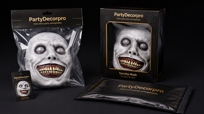 Halloween mask packaging design showing bag and box retail packaging concepts for product presentation