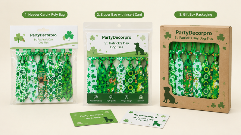 St Patrick dog ties packaging set in poly bag zipper bag and kraft box display