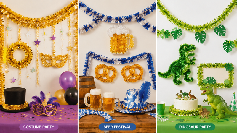 Green St Patrick shamrock tinsel garland wreath with clover decorations product display