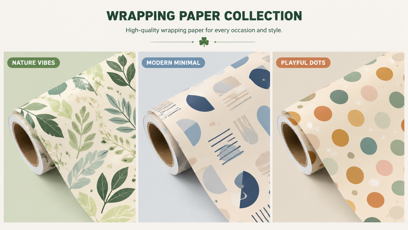 St Patrick's Day shamrock wrapping paper roll with horseshoe green pattern design