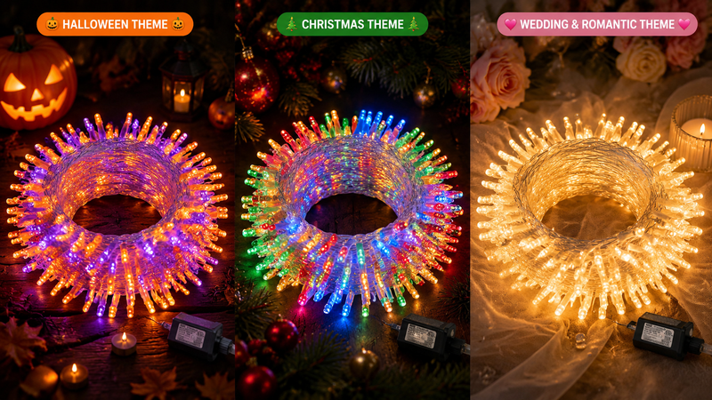 Patriotic star LED string lights with red white blue holiday lighting decoration and remote control