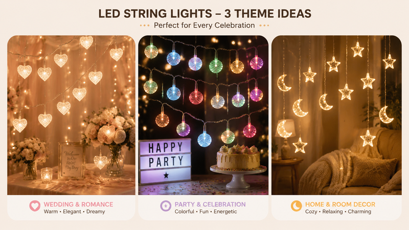 Close-up of warm glowing star-shaped LED string lights arranged in festive holiday atmosphere with soft bokeh background and cozy lighting effects
