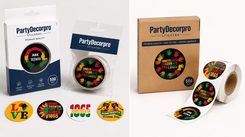 Sticker roll product packaging concepts showing retail box and kraft roll box options with customizable branding for wholesale B2B use