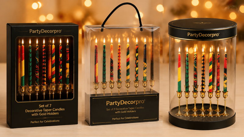 Decorative taper candle packaging concepts in box, clear case and cylindrical gift box formats for wholesale customization
