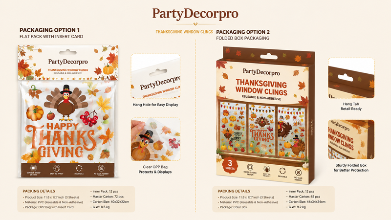 Thanksgiving Window Clings Packaging Mockup Flat Pack and Folded Box