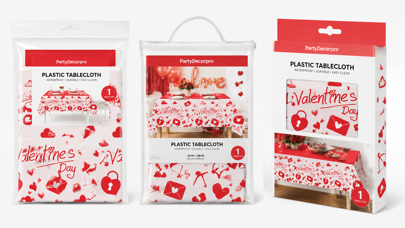 Custom Valentine plastic tablecloth packaging solutions with clear bag carry bag and carton designs