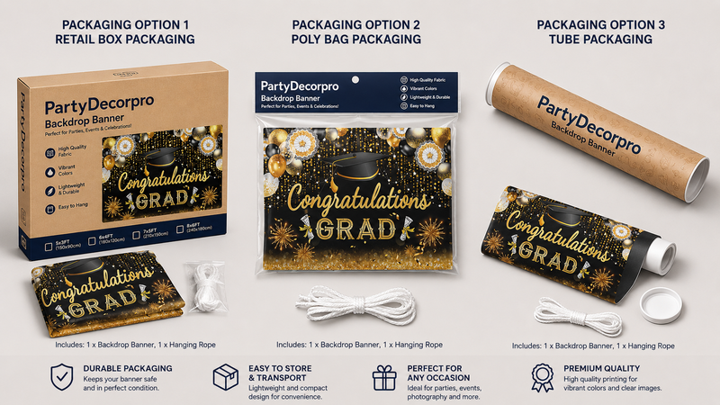 Customizable packaging display with retail box, resealable poly bag, and paper tube options for versatile brand presentation.