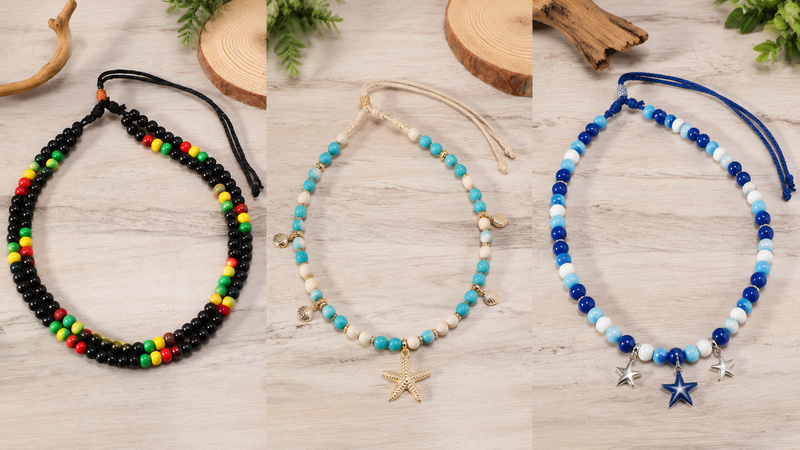 Wholesale Afro Style Beaded Necklace Black Red Green Yellow Adjustable Cord Handmade Jewelry