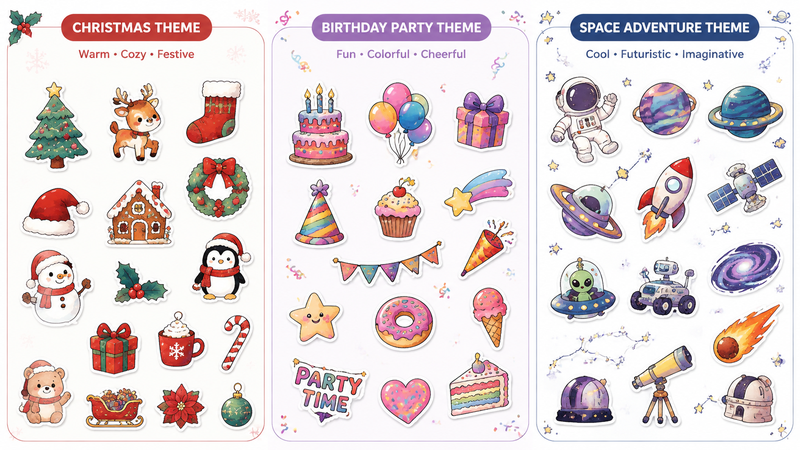 Custom themed laptop stickers with waterproof glossy designs for holiday, party and retail applications