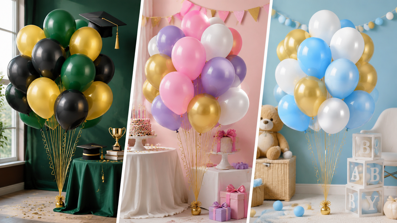 Custom latex balloon decoration sets in multiple party themes with premium color combinations