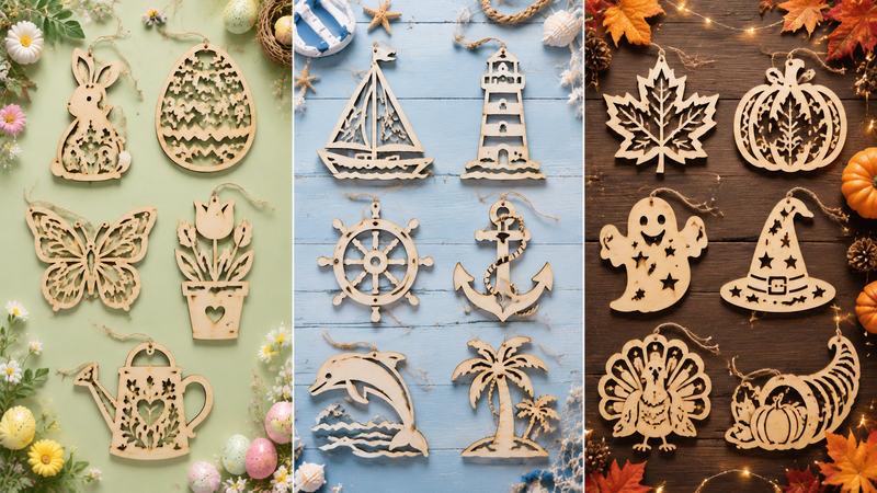 DIY wooden star ornaments paintable laser cut craft set for wholesale seasonal decoration