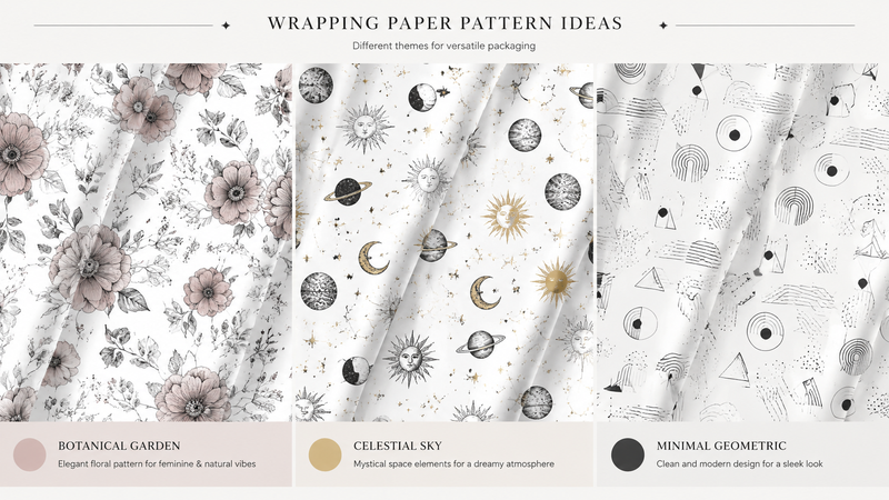 Skull floral wrapping paper pattern design variations mockup featuring multiple theme concepts
