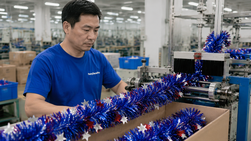 tinsel garland blue