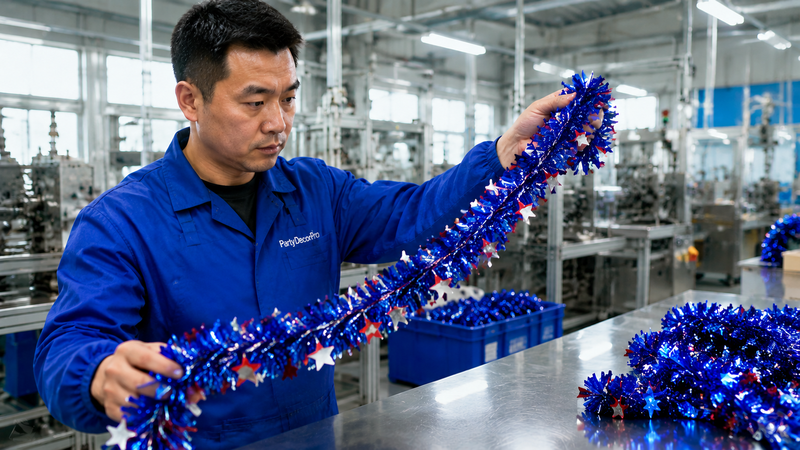 tinsel garland blue